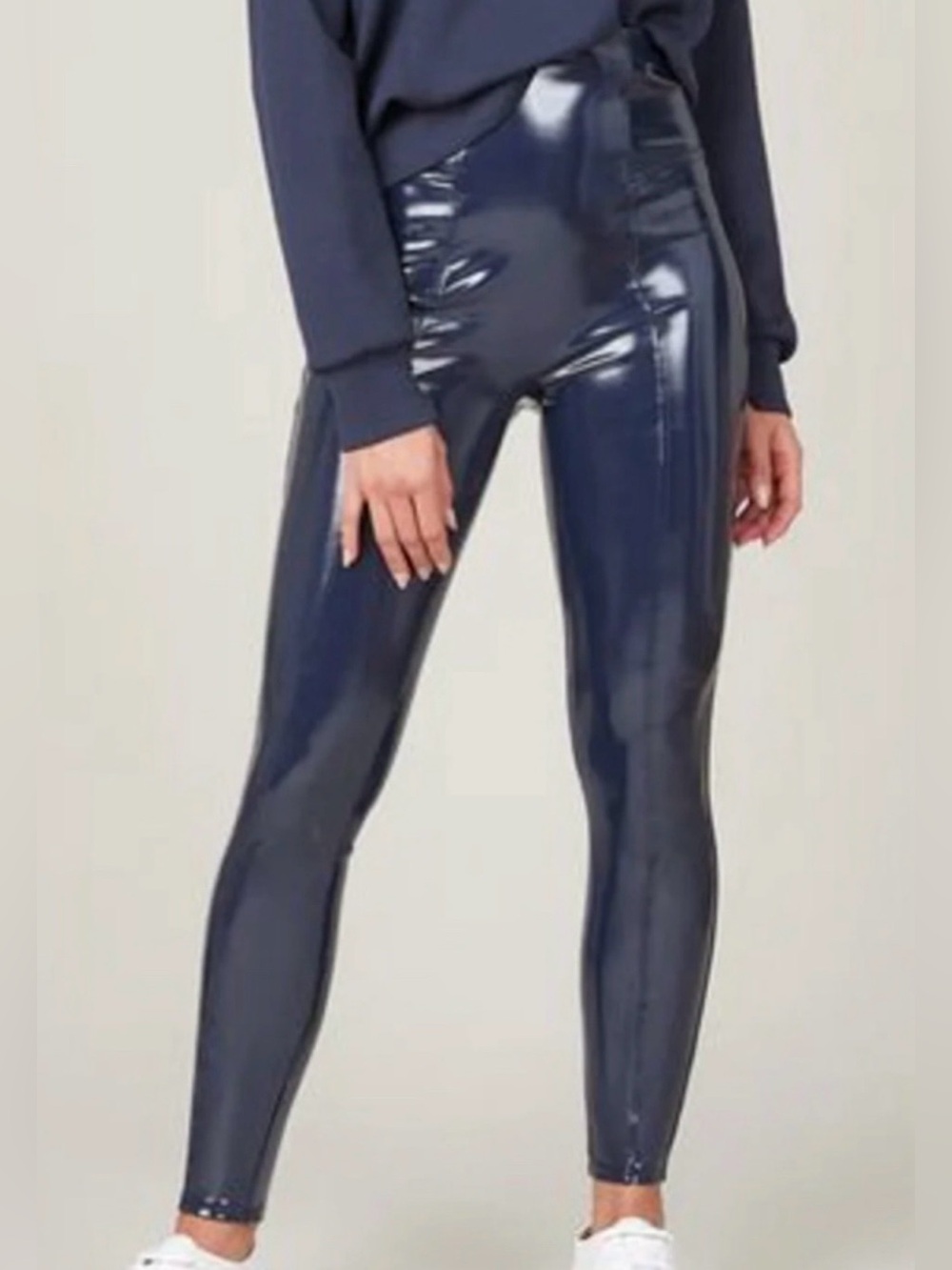 SPANX faux Patent Leather Navy High-Shine Vinyl Leggings S Small